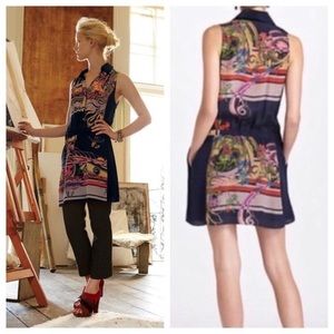 Anthropologie Leifnotes Lilium Blue Silk Tunic Dress Sz.8